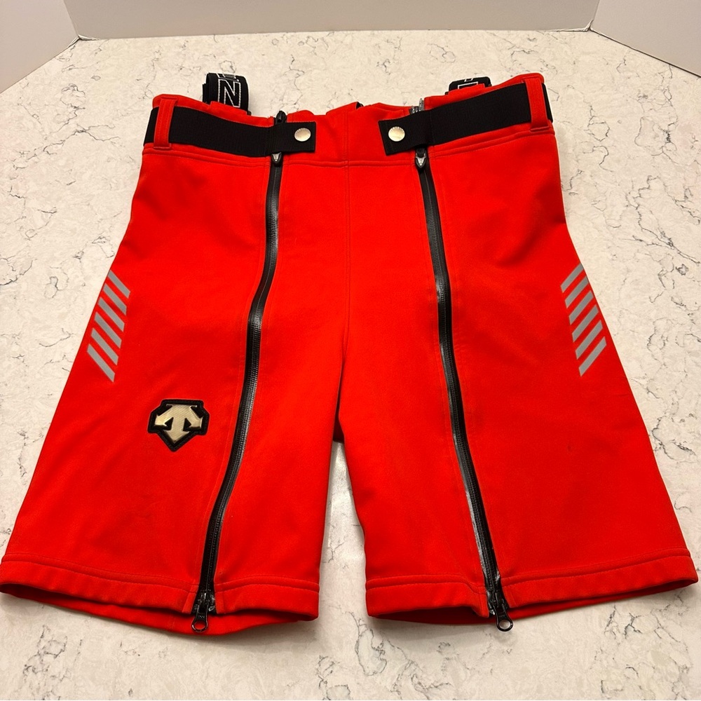 Descente Red Men's 32 Ski Racing Bib Shorts Zip Off Waterproof Marks